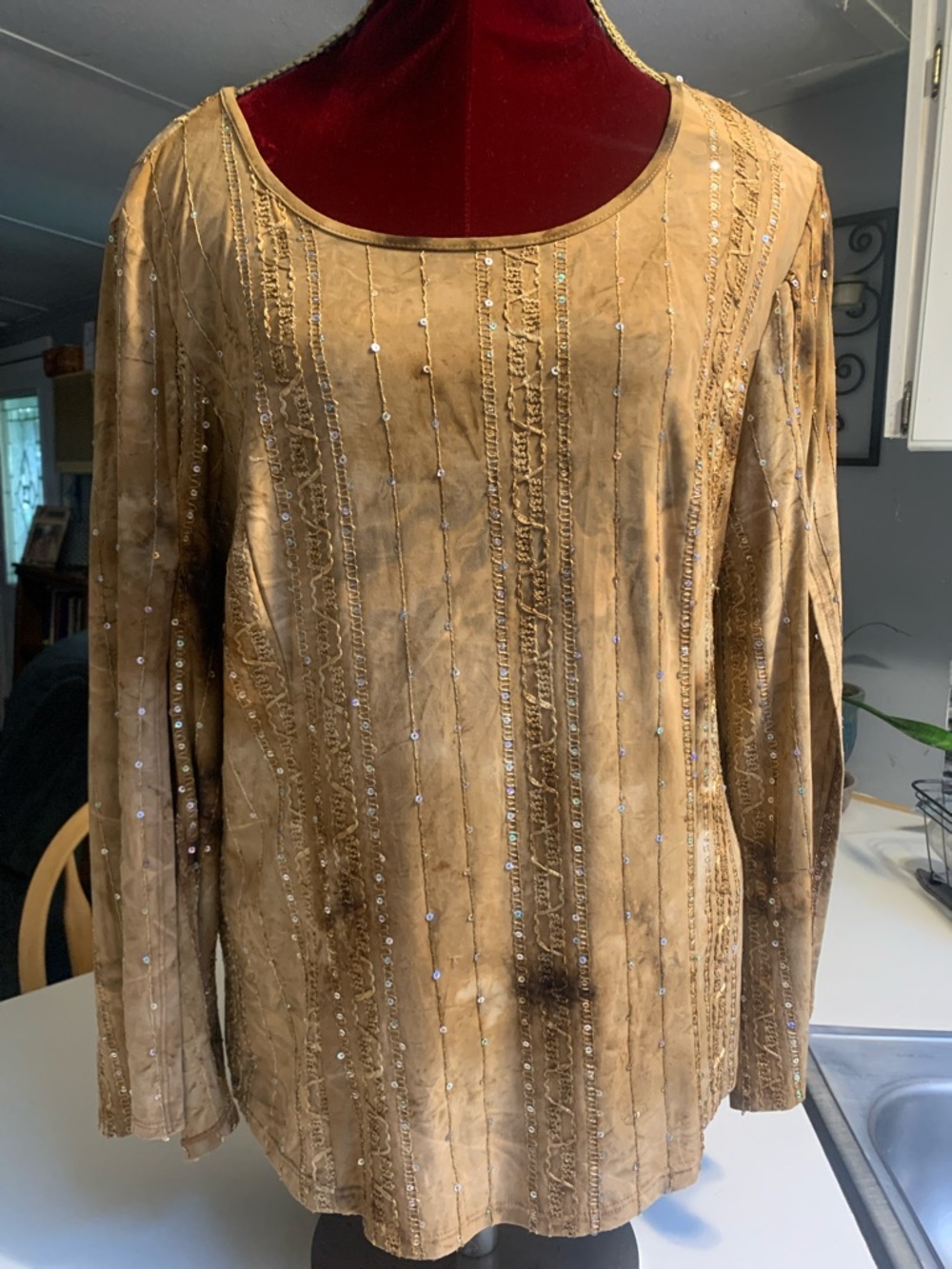 Embellished Brown Ty’s Dye and Embellished Long-Sleeve Women’s Tunic